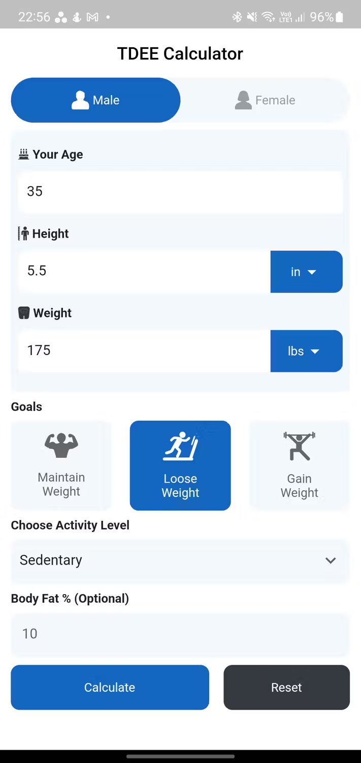 برنامه TDEE Calculator محاسبات مرتبط با کالری را انجام میدهد