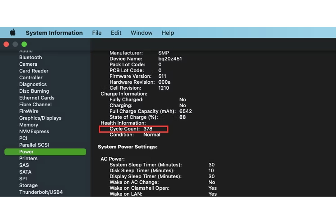 راههای تعویض باتری مک بوک: پیدا کردن تعداد دفعات شارژ باتری