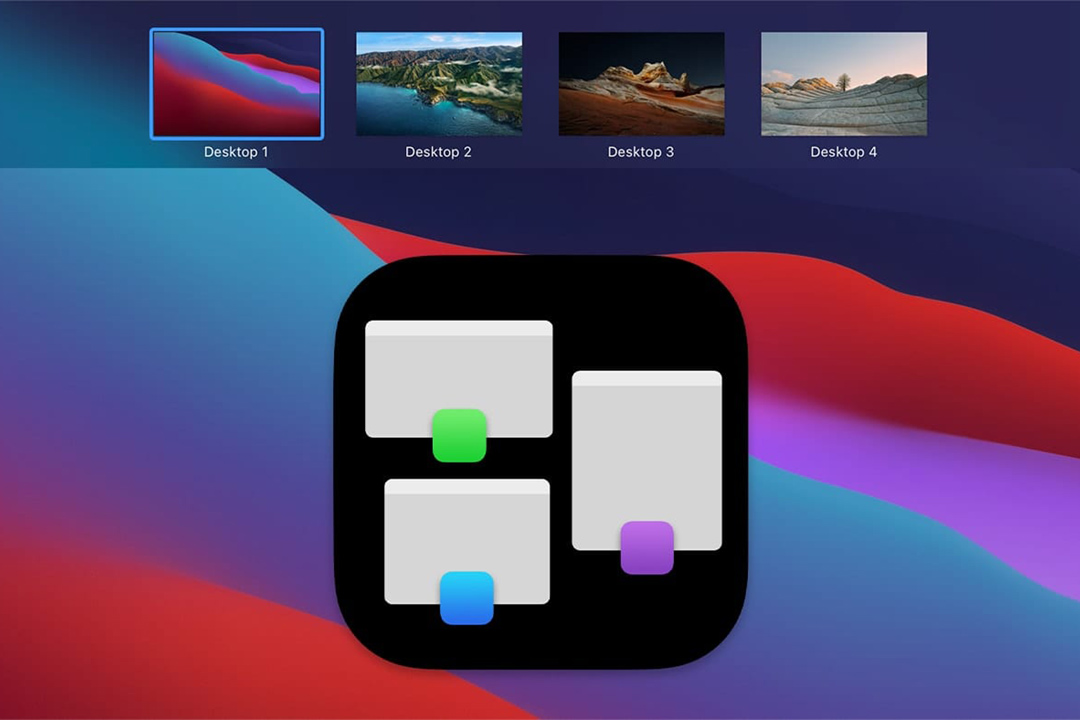 با چندین دسکتاپ مجازی Mission Control اسکرین شات از 