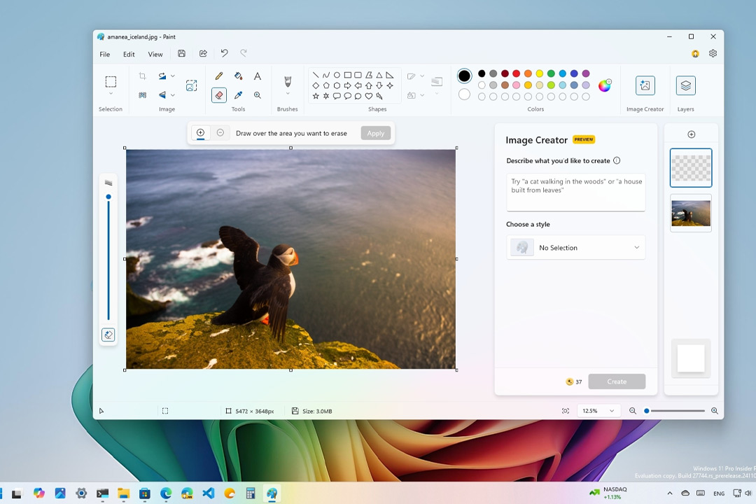 Paint اسکرین‌شاتی از محیط نرم‌افزار