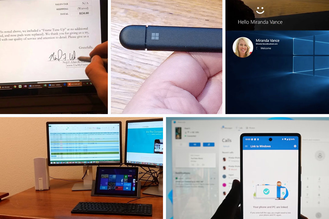 کلاژ ترفندهای مخفی سرفیس: قلم، Phone Link، مانیتور دوم و Windows Hello